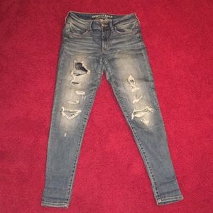 Blue jean jeggings, destroyed, size 8 from AE